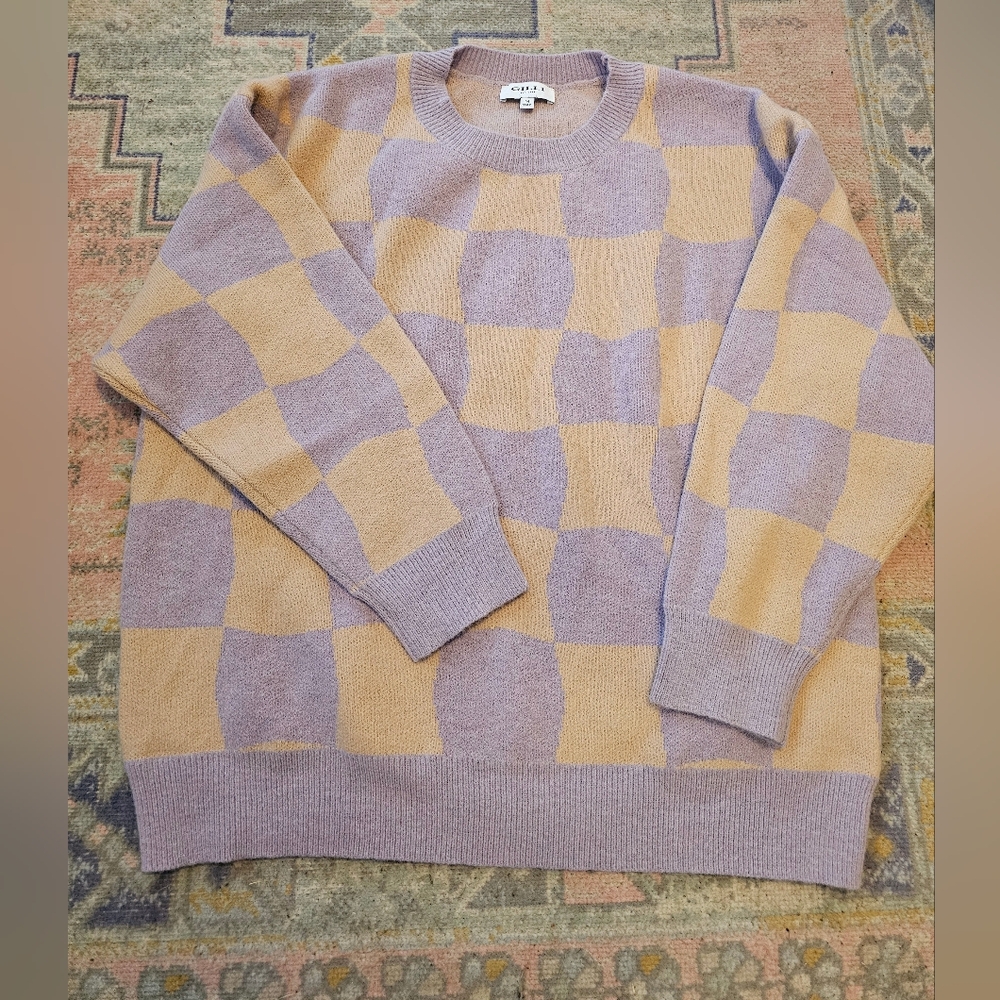 Lavender & Peach Chechered Sweater